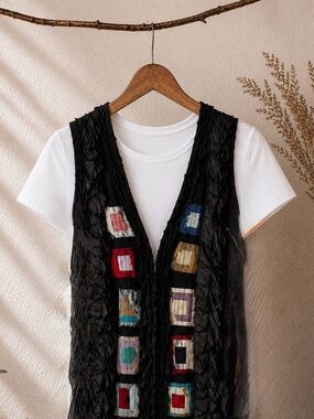 Lee Andersen NWT Black Silk Vest Times Square Art-to-Wear Sleeveless Top Size S